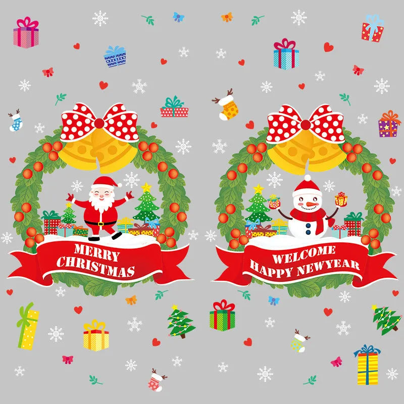 Two large colourful Christmas wall stickers with cartoon designs measuring 60cm by 45cm each for window decoration