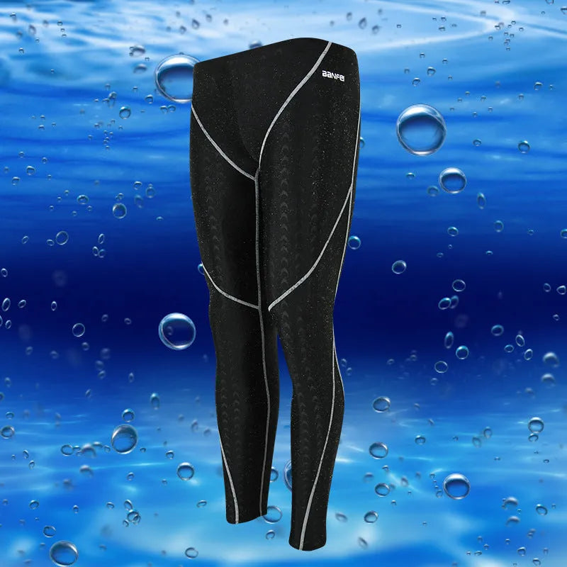 Men's black nylon cropped swimming trunks with mesh lining and contrasting coloured lines