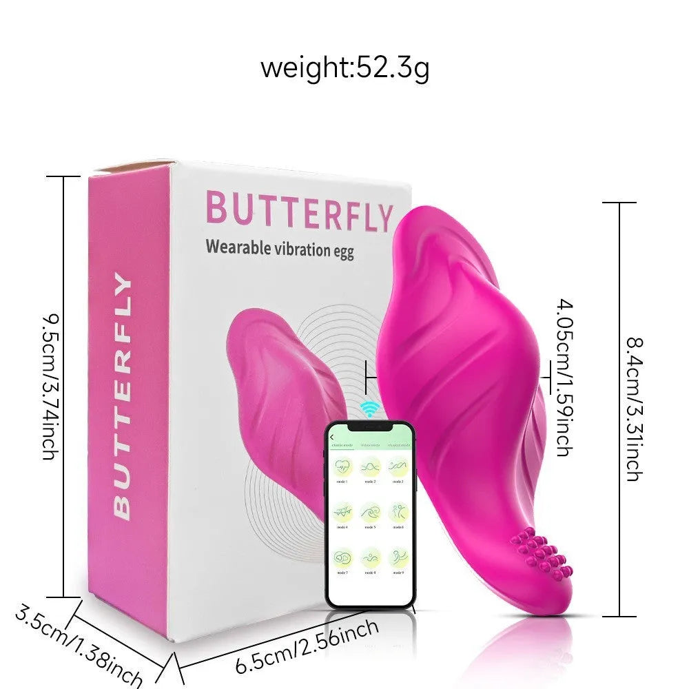 Rose Red silicone wearable butterfly massager for women with app remote control.