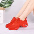 Women's breathable fly woven mesh dancing shoes in various colours with lightweight PU sole.