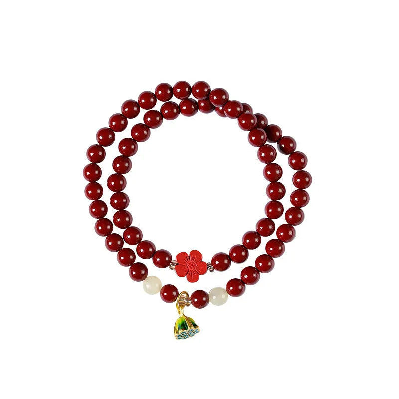 Purple gold sand hand-woven bracelet with 6mm beads in double circle design featuring lotus seedpod elements