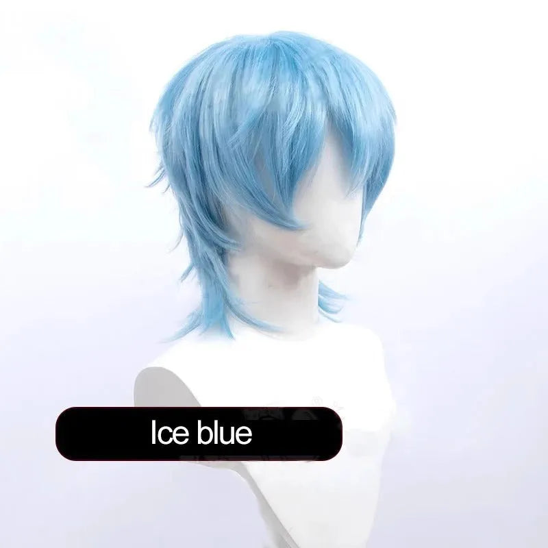 Short anime style cosplay wig with anti-curling hair tail in high-temperature fiber material