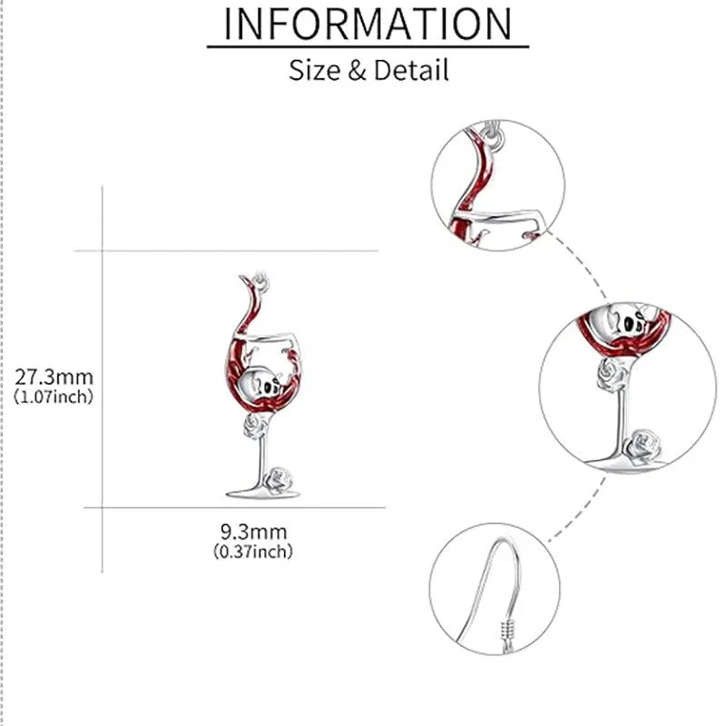A pair of zinc alloy electroplated earrings depicting a skull inside a wine glass shape.