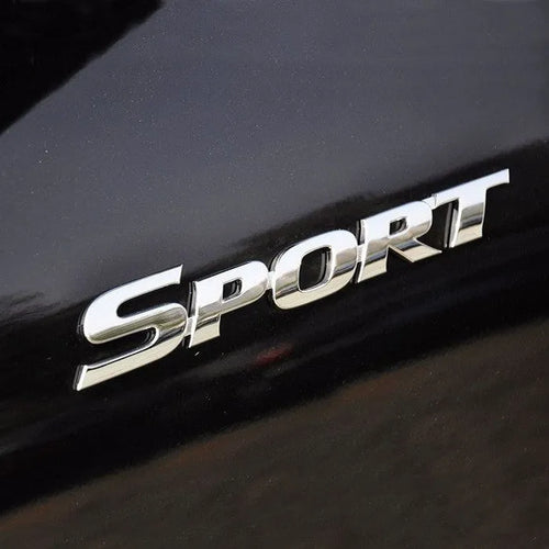 Silver electroplated ABS plastic car sport tail sticker measuring 11.3cm length for bumper and side door decoration