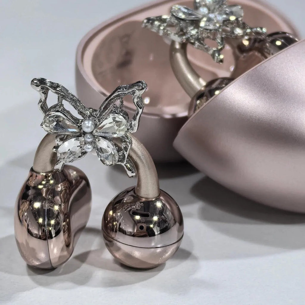 Silver copper earphone clip with diamond bow and drill buckle design for headphones