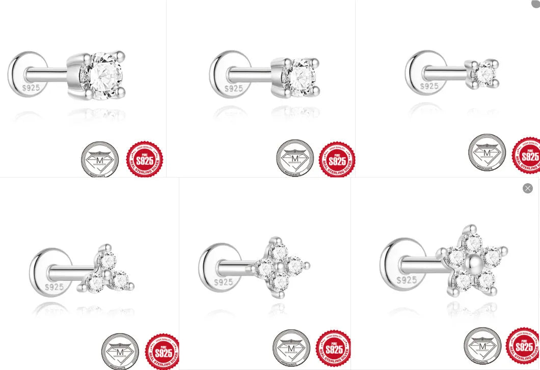 Sterling silver geometric stud earrings with petal design in platinum finish