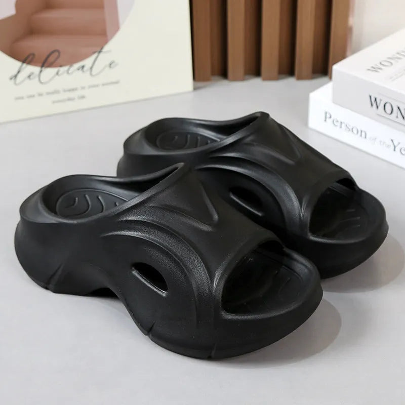 Women's thick-soled EVA slippers in white, black, and rose red colours