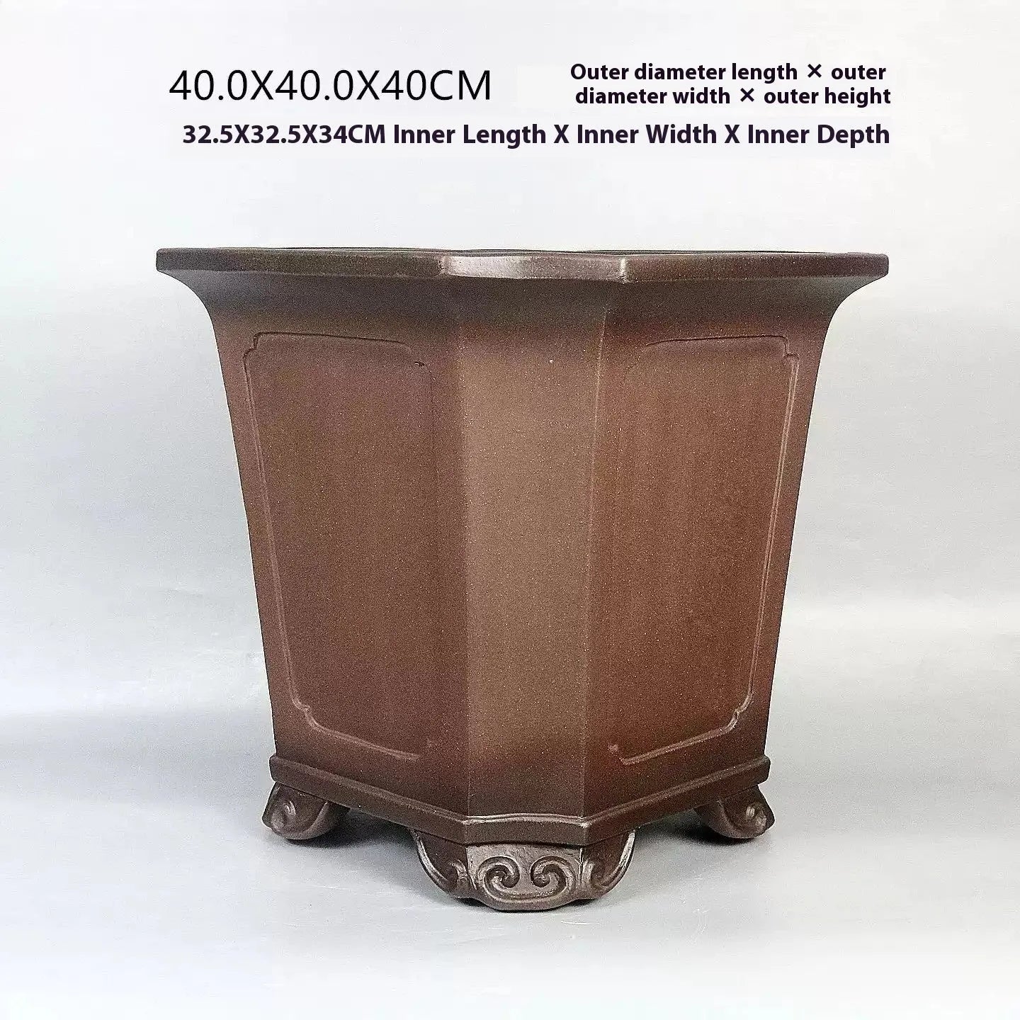 Ceramic antique style redware flowerpot in purple sand finish, 40x40x40cm, for household plants