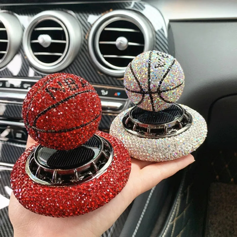 Solar car perfume decoration rotating ball ornament with rhinestones, solid aromatherapy, 8cm x 8cm, red white blue