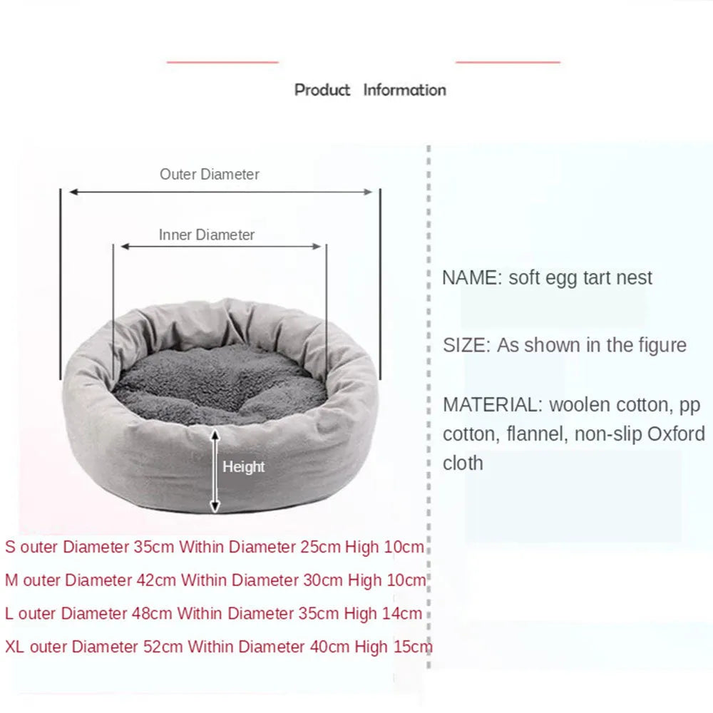 Grey round plush pet bed with removable pillow for small dogs and cats
