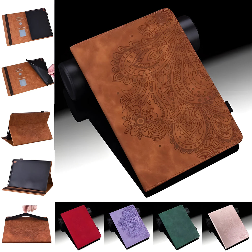 Universal wallet-style tablet case in imitation leather, compatible with iPad, Samsung, Huawei, Lenovo, Kindle 8-11.5 inch tablets, multiple colours.