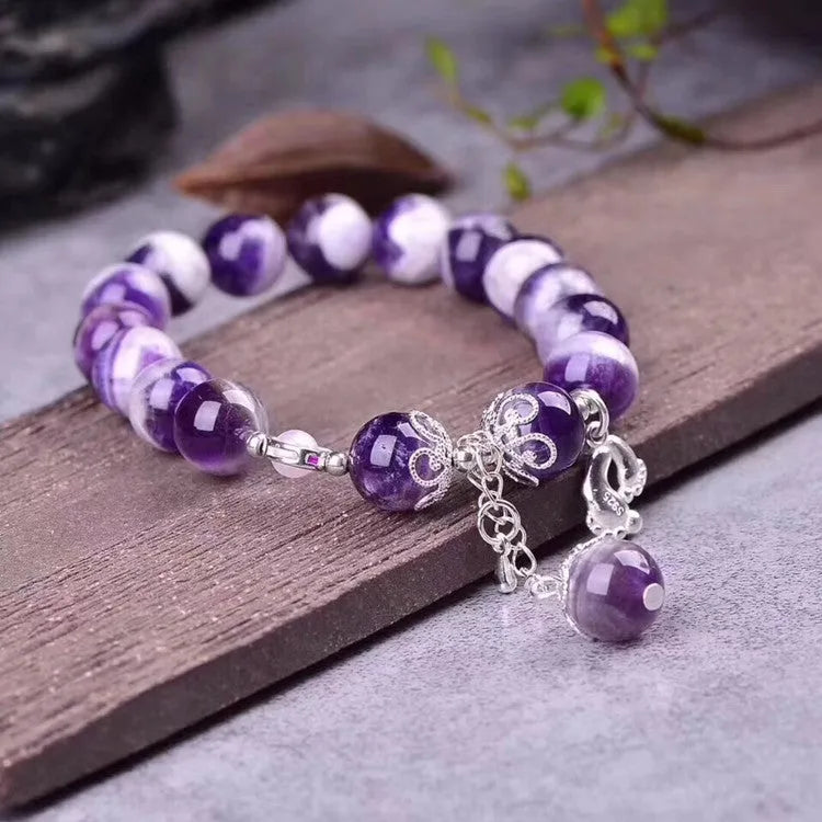 Natural purple amethyst bracelet with 10mm round beads in women's OL fashion style