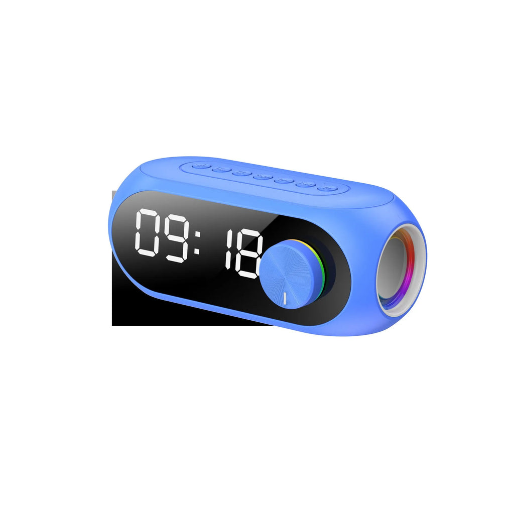 S8 mini clock speaker in black, white or blue colours with USB port and extra bass function