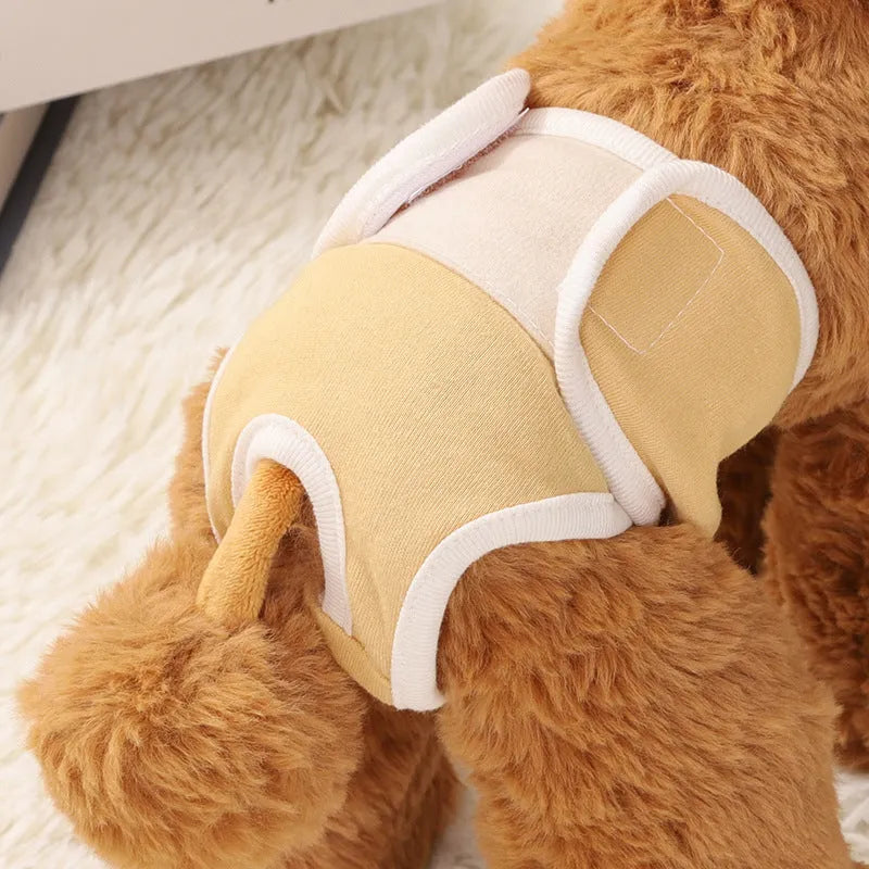 Pure cotton dog safety pants in light blue with elasticated waist, four sizes available