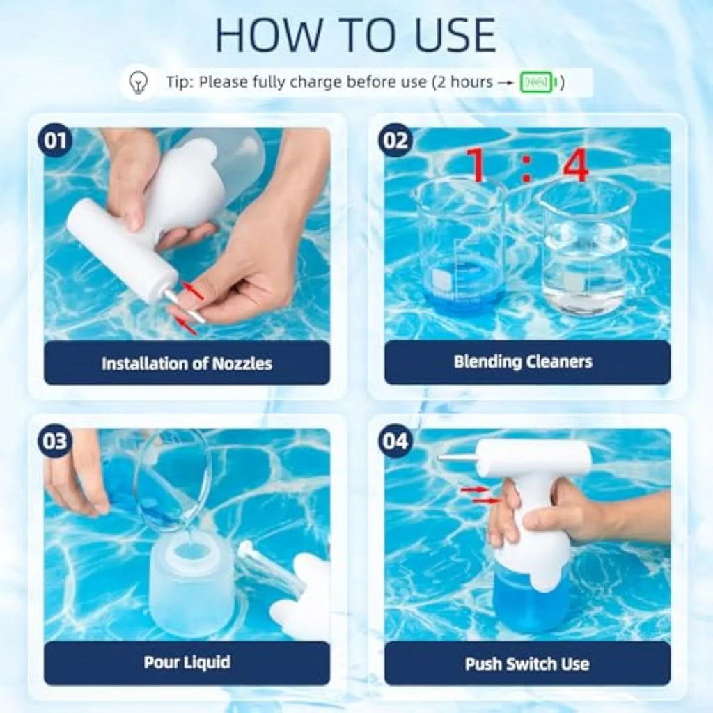 White electric foam soap dispenser with USB cable for pet bathing and home cleaning