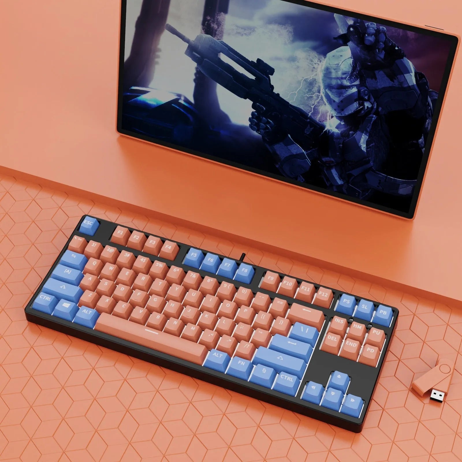 87-key wired mechanical keyboard with two-colour backlighting and hot-swappable switches