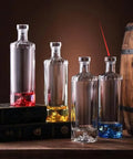 500ml clear crystal glass wine bottle with thickened one-pound body, shown in transparent, blue, gold, and red colour options.