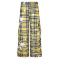 Men's blue retro plaid casual trousers with straight leg design on hanger
