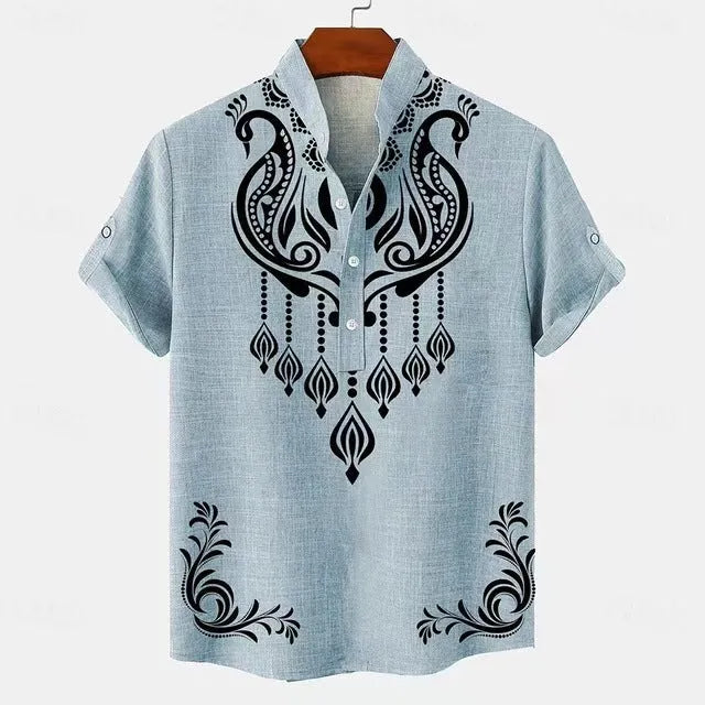 Men's striped casual button shirt in loose fit with polyester fabric