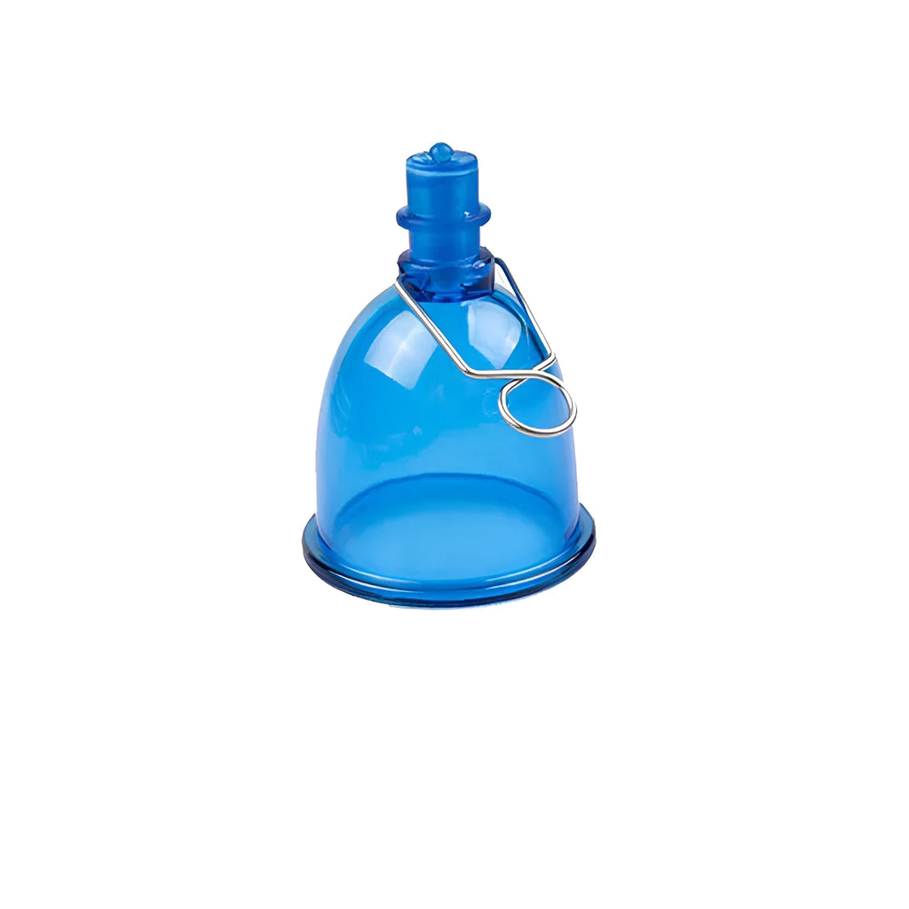 Blue silicone male physical stretch exerciser adult product shown with S, M, L size indicators