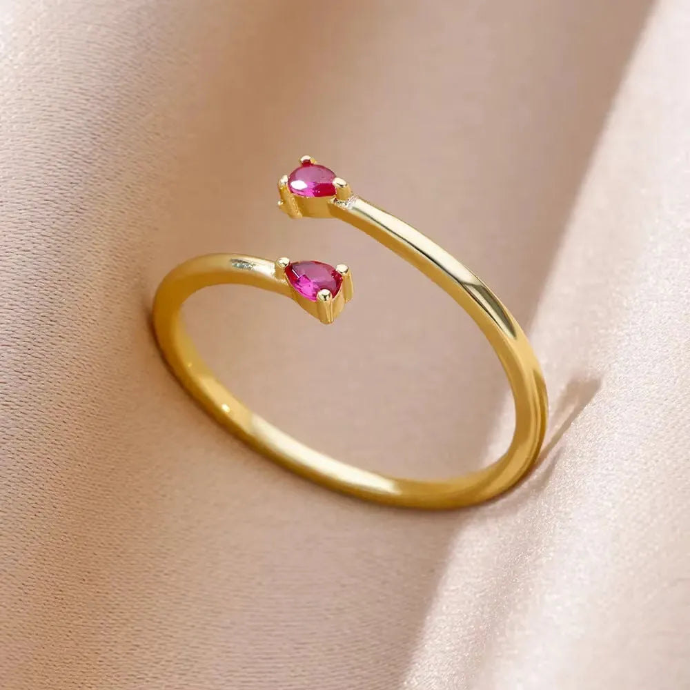 18K gold plated copper open mouth ring with synthetic zircon love emerald motif on white background