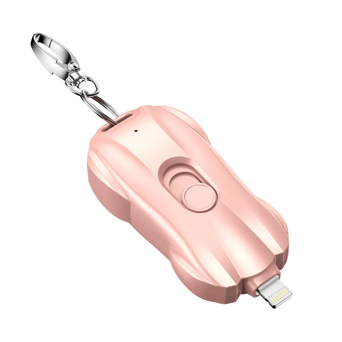 Mini keychain emergency power bank with sports car design in black and blue plastic shell