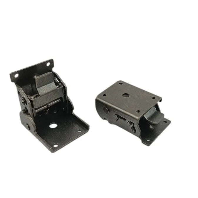 Folding hinge for furniture with adjustable 0 to 90 degree angle and self-locking mechanism.