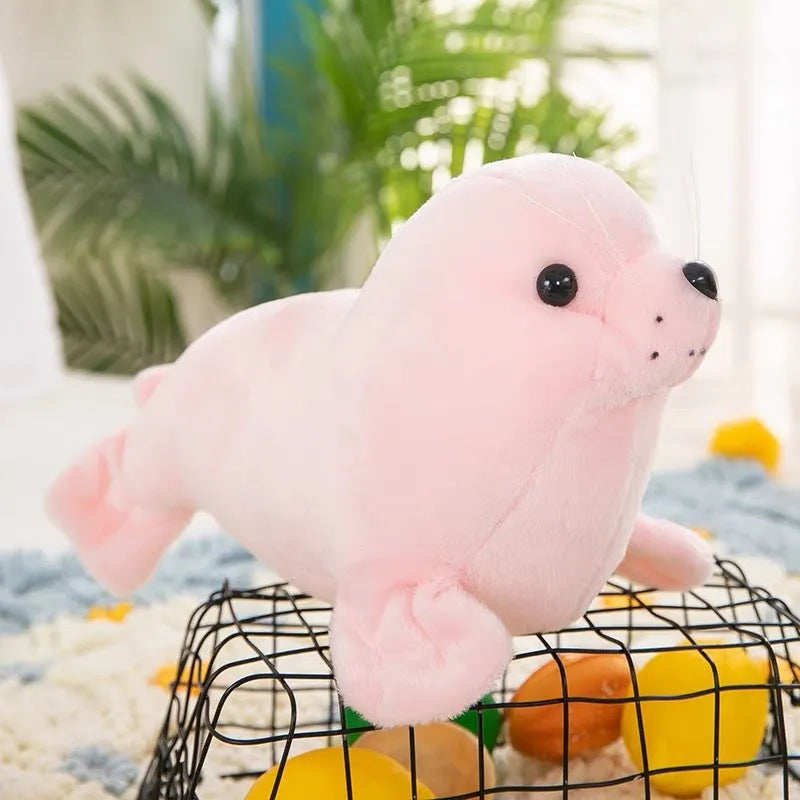 Polar ocean underwater world seal plush toy in gray, 25cm tall, on a white background