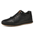 Men's white matte leather shoes with flat heel and round toe in breathable design
