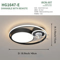 Nordic style 48cm ceiling fan with integrated light fitting, metal blades, acrylic lampshade.