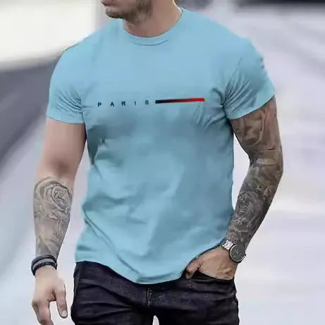 Men's slim fit printed polyester mesh top with short sleeves in various colours