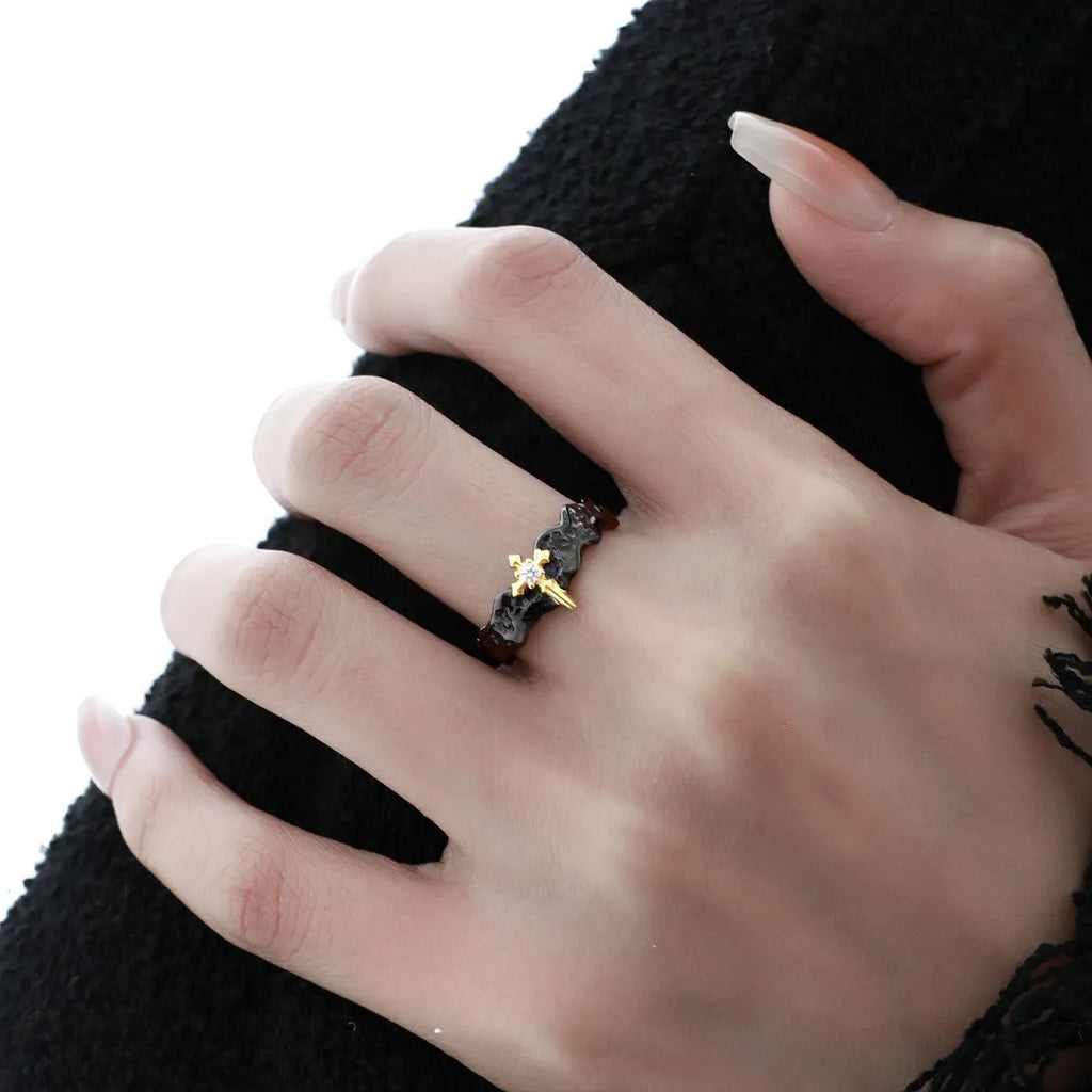 Princess Knight adjustable opening couple's ring in electroplated silver on white background.