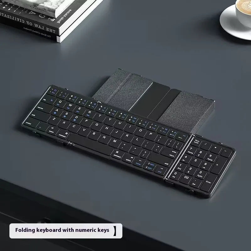 Black folding Bluetooth keyboard for mobile phones and tablets with touchpad or digital board options
