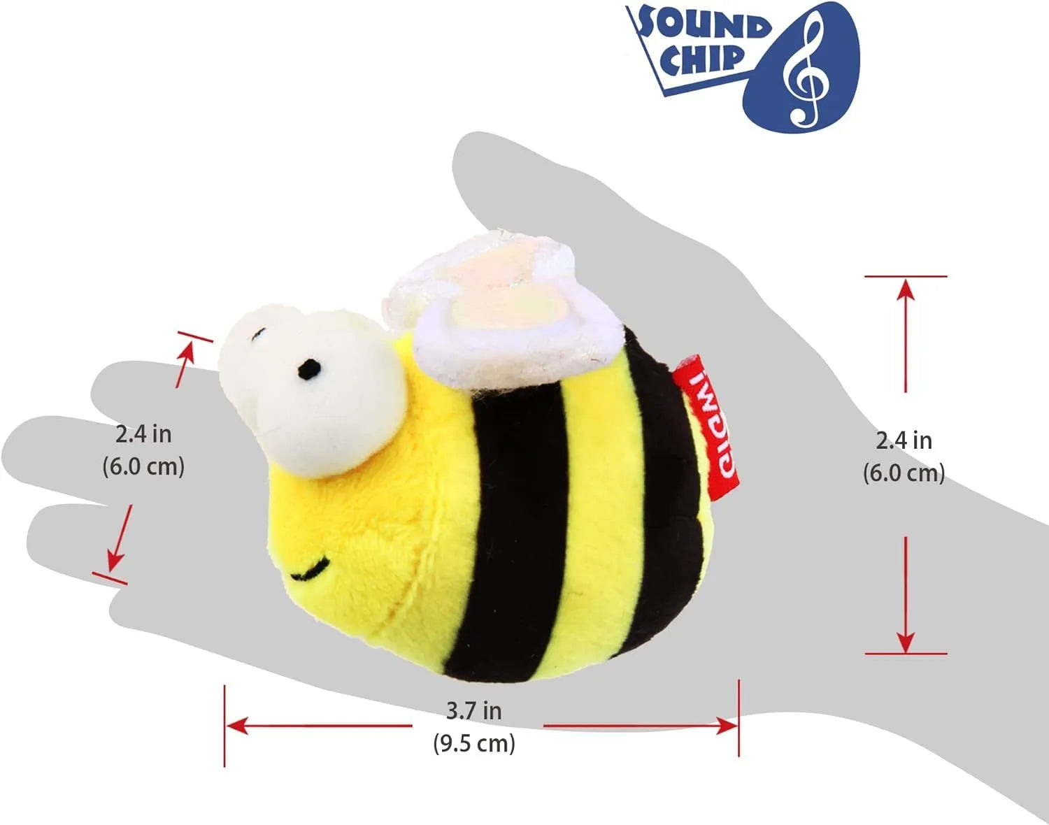 Yellow bee-shaped flannelette cat toy that chirps when touched, for indoor play.