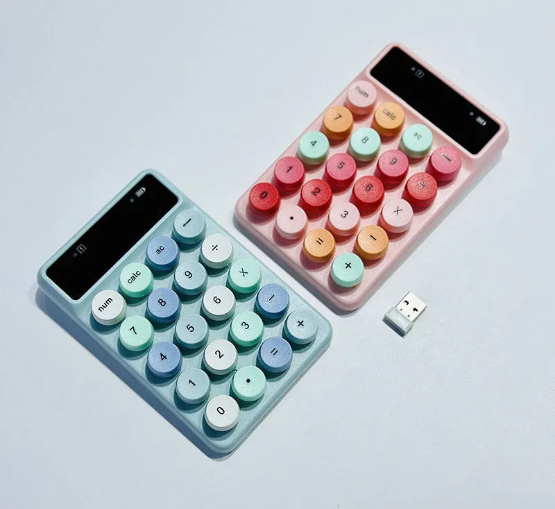 Mini portable wireless keyboard in Macaron colours including bright green option on desk