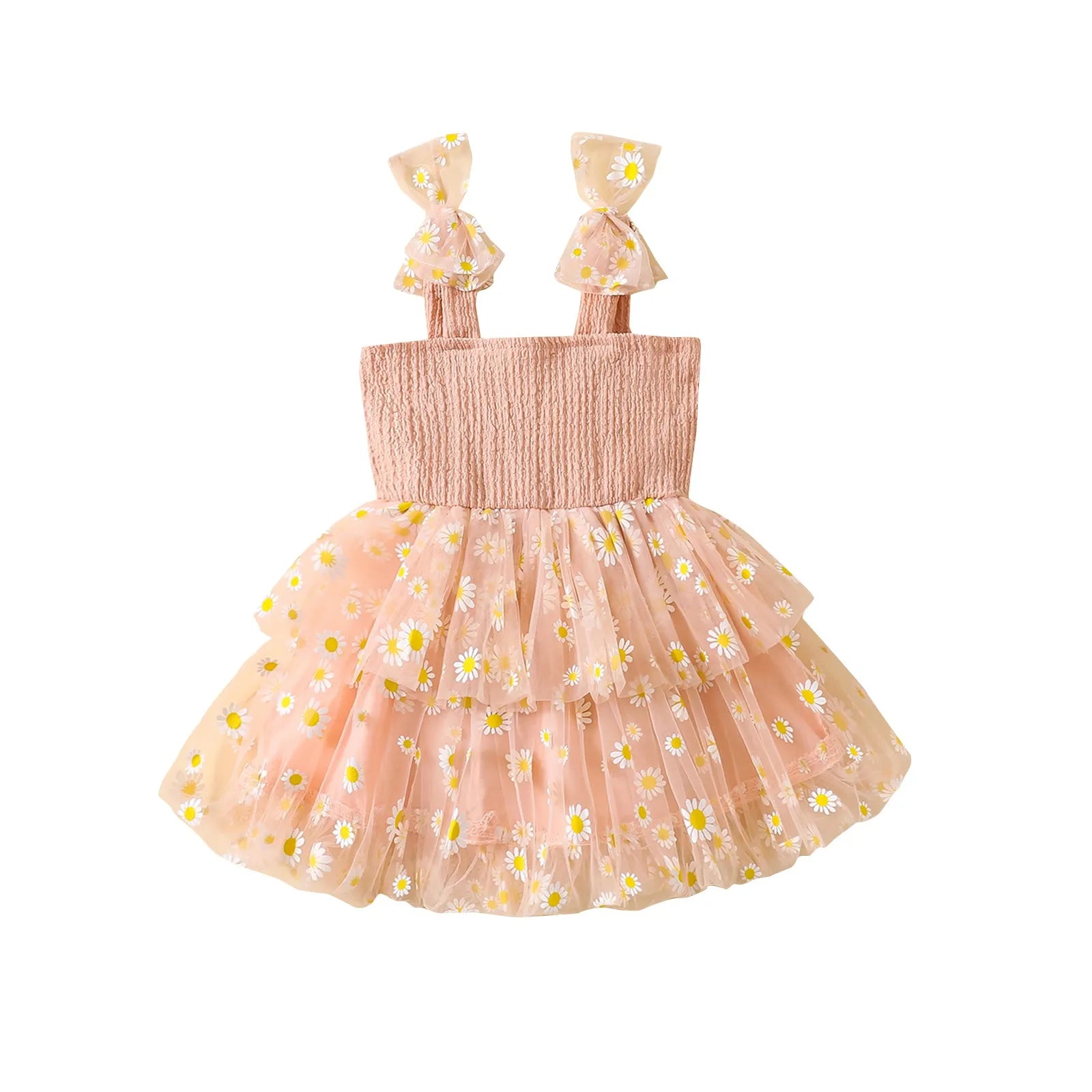 Flower mesh girls' dress suspenders in white with cotton lining, princess style, suitable for height 80-140cm