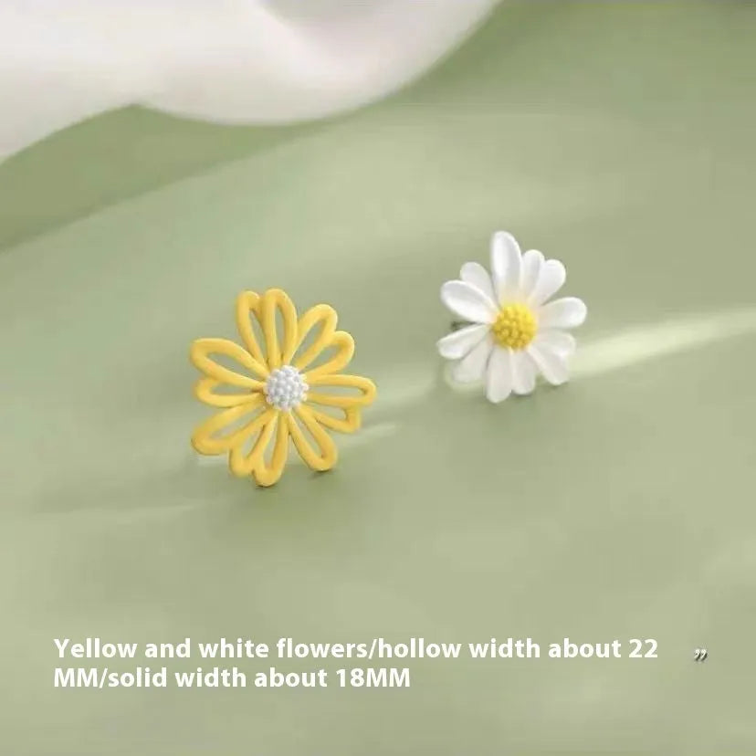 Little Summer alloy flower stud earrings in blue and orange, white and green, and yellow and white colour options.