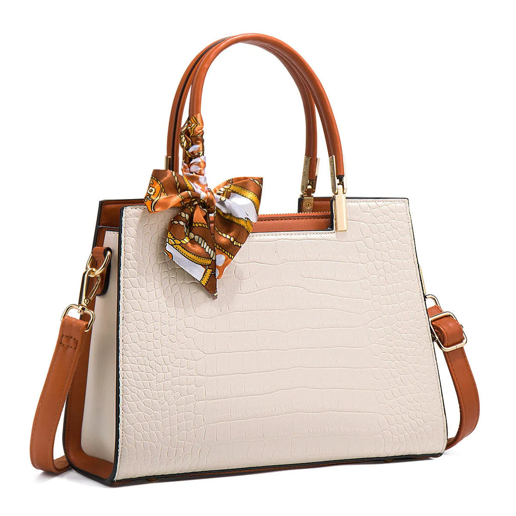 Milk white women's PU shoulder handbag with horizontal square shape and sewing line detail.