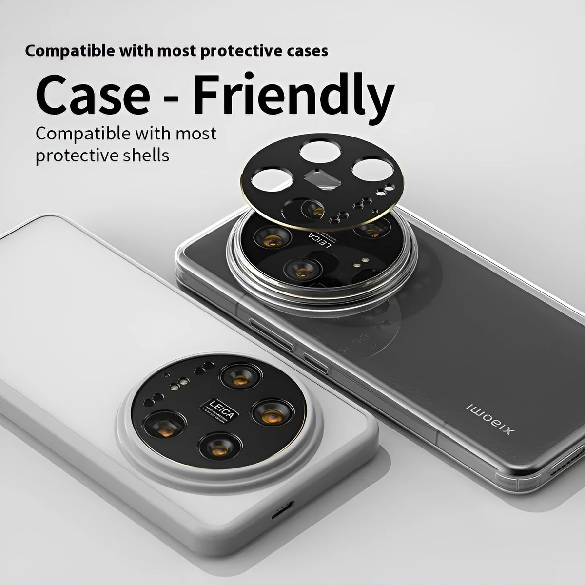 Frosted lens protector film for Xiaomi 14U in black edge, explosion-proof and drop-proof camera lens guard.