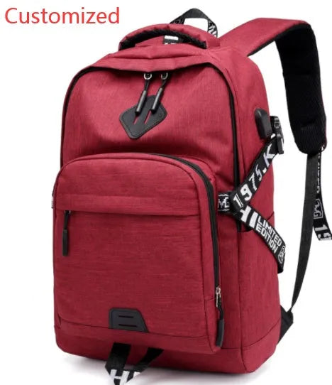 USB charging laptop backpack in Oxford cloth with polyester lining, 20-35 litre capacity, black blue or gules