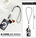 Little black cat cartoon design plastic card holder sleeve with metal split ring keychain.
