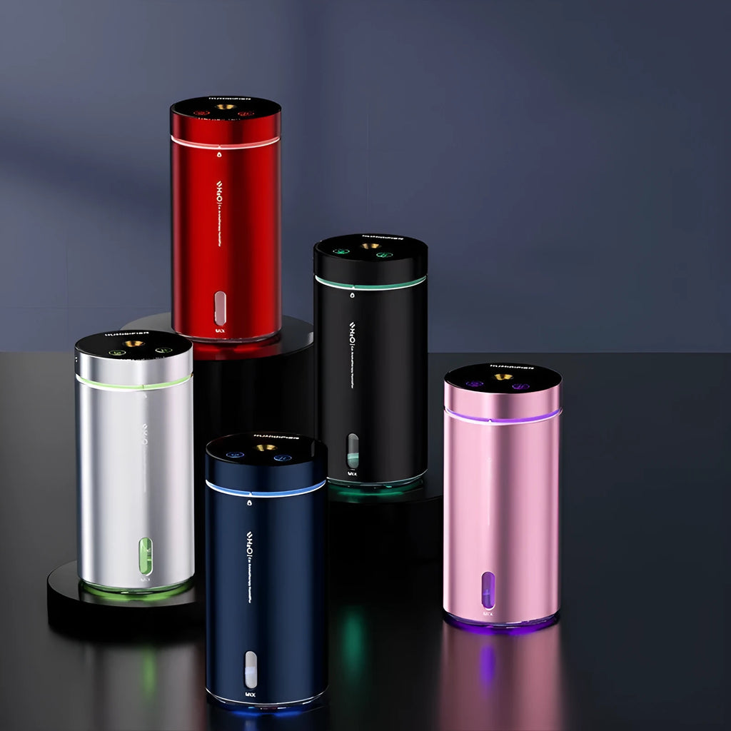 Vehicle mounted humidifier with 2.6-4.0L tank, USB power, square metal body, and single fog outlet