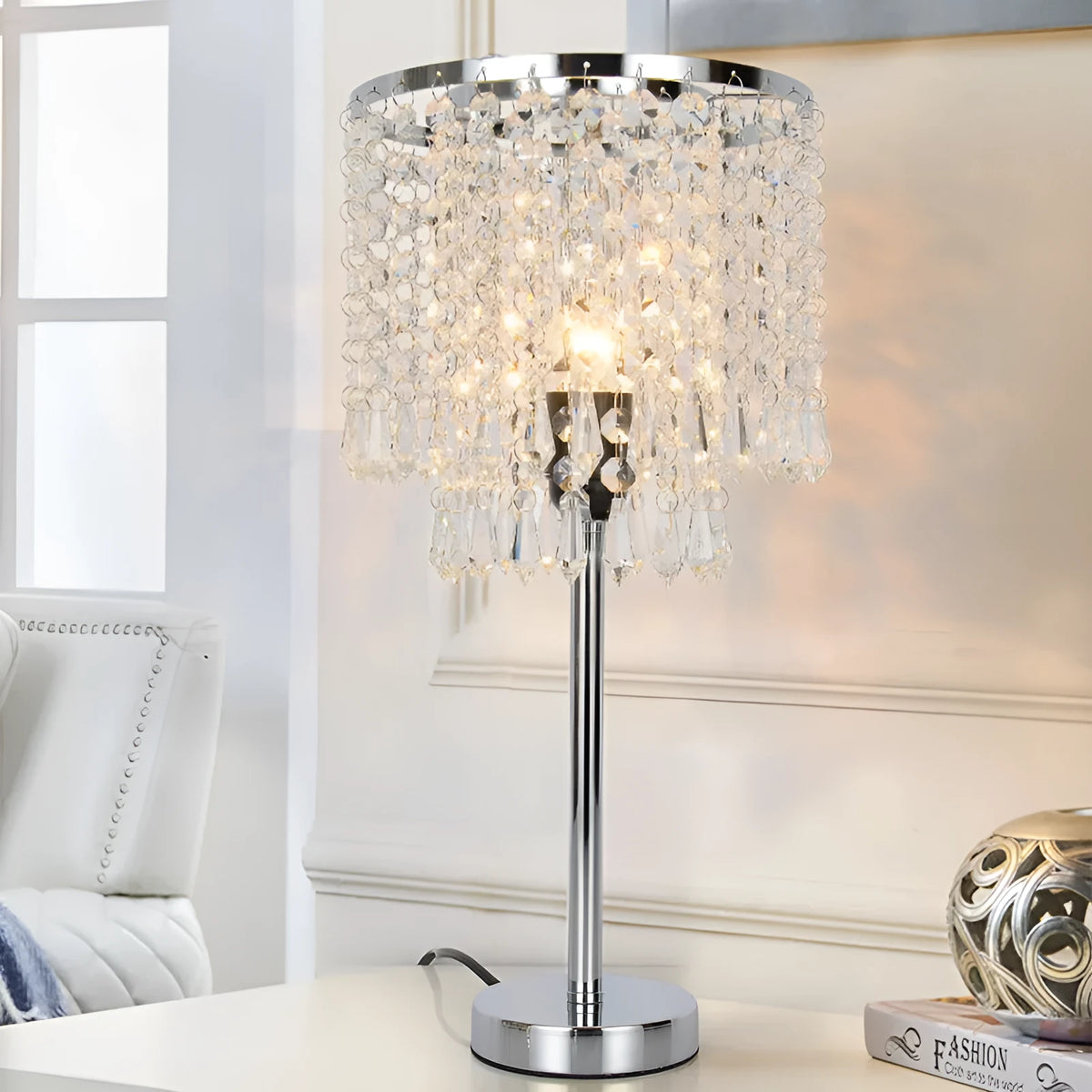 Rechargeable crystal decorative table lamp, 20x42cm, modern simplicity style, with UK EU US AU plug options.