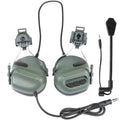 Helmet-style tactical headset with fifth generation chip noise reduction in black colour