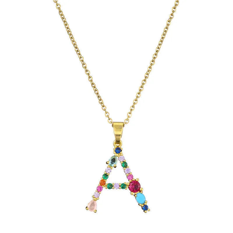 Copper micro-set zirconium English letter initial pendant with matching chain, light luxury style