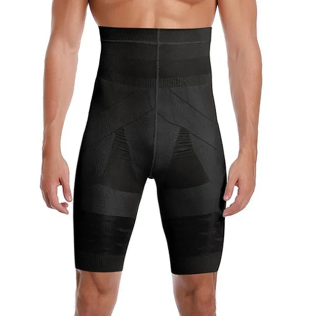Men's high-waist cotton body shaper waist trainer in beige or black, sizes S to XXXL