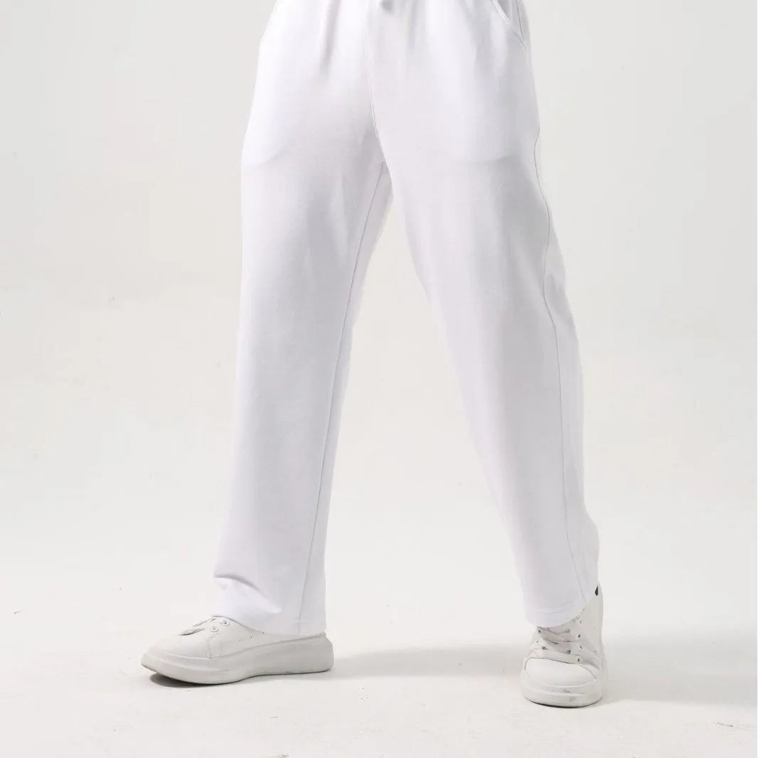 Men's casual straight-leg sports trousers with cotton lining, solid colours, sizes M-3XL