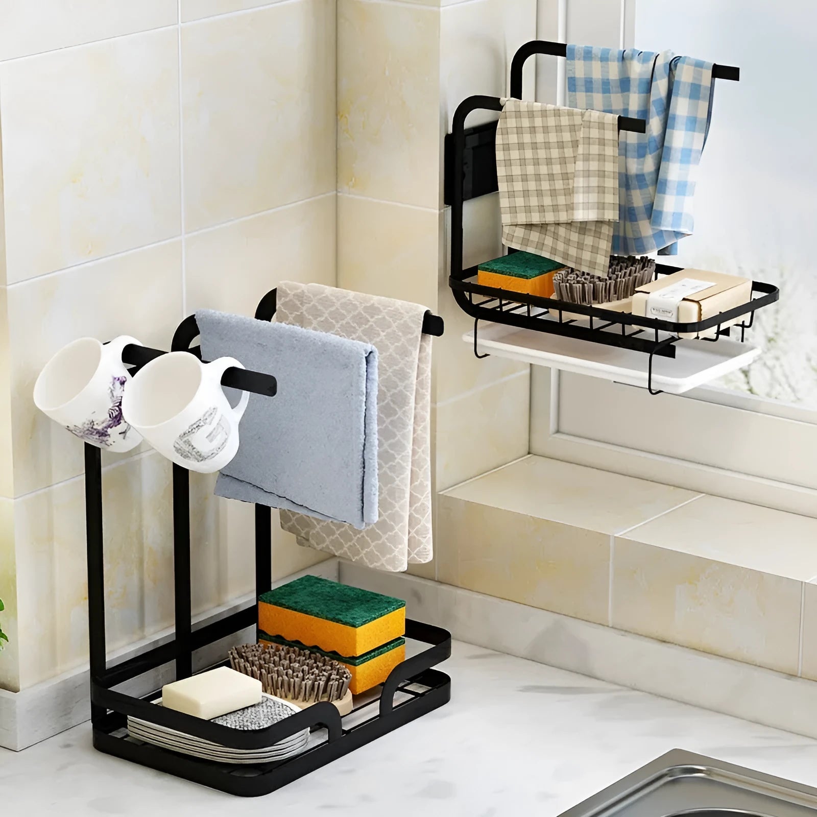 Foldable plastic kitchen storage rack for wall or desktop rag organisation