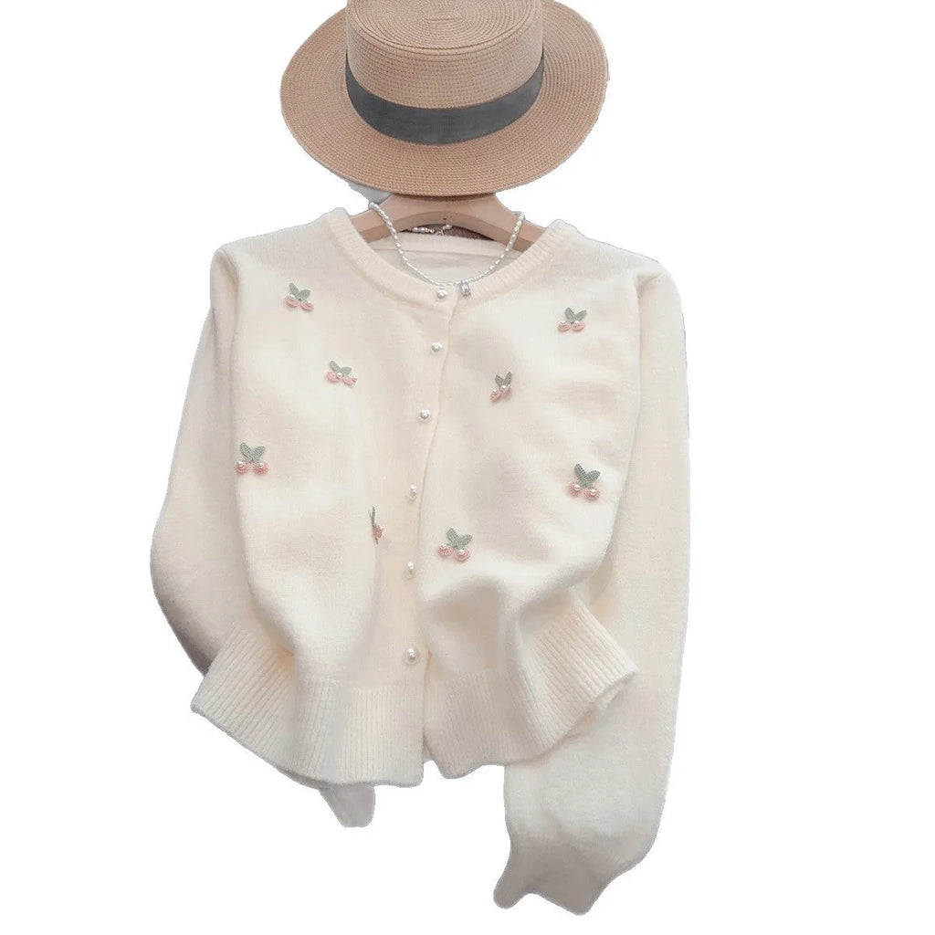 Cashmere blend slim fit cardigan coat with beaded details in blue, pink, red, or white.