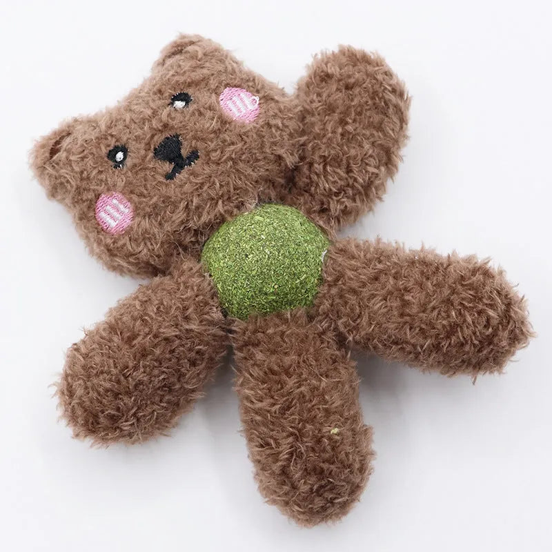 Catnip chewing ball toy in animal designs for dental cleaning and interactive play